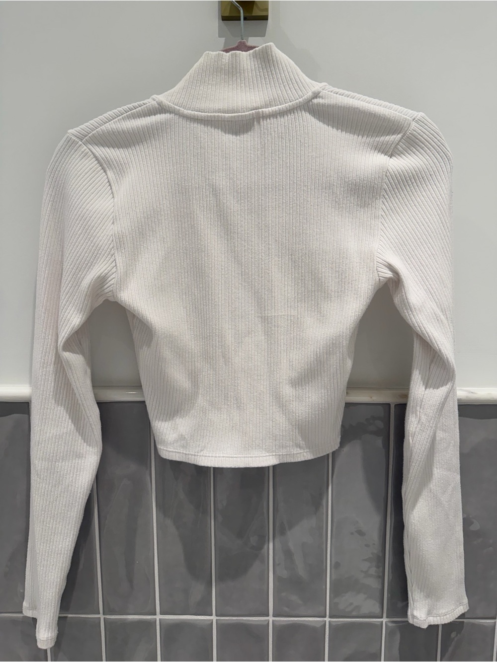 Cream Ribbed Mock-Neck Half Zip Top - Picture 2 of 3